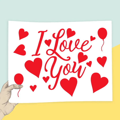 5pcs I Love You Balloon Stickers - Red Heart Bobo Balloon Sticker for Valentine's Day, Wedding, Birthday Party Decor