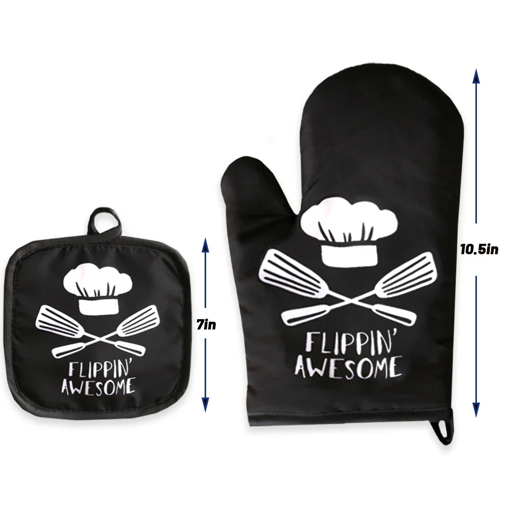 Custom Cartoon Microwave Oven Mitts & Potholder – Heat-Resistant Kitchen Gloves for BBQ, Baking & Cooking