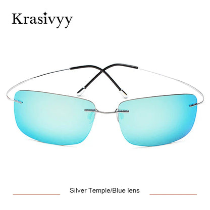 Krasivyy Rimless Square Polarized Sunglasses – Ultralight Pure Titanium, Brand Design for Men, Driving Sun Glasses, Oculos De Sol