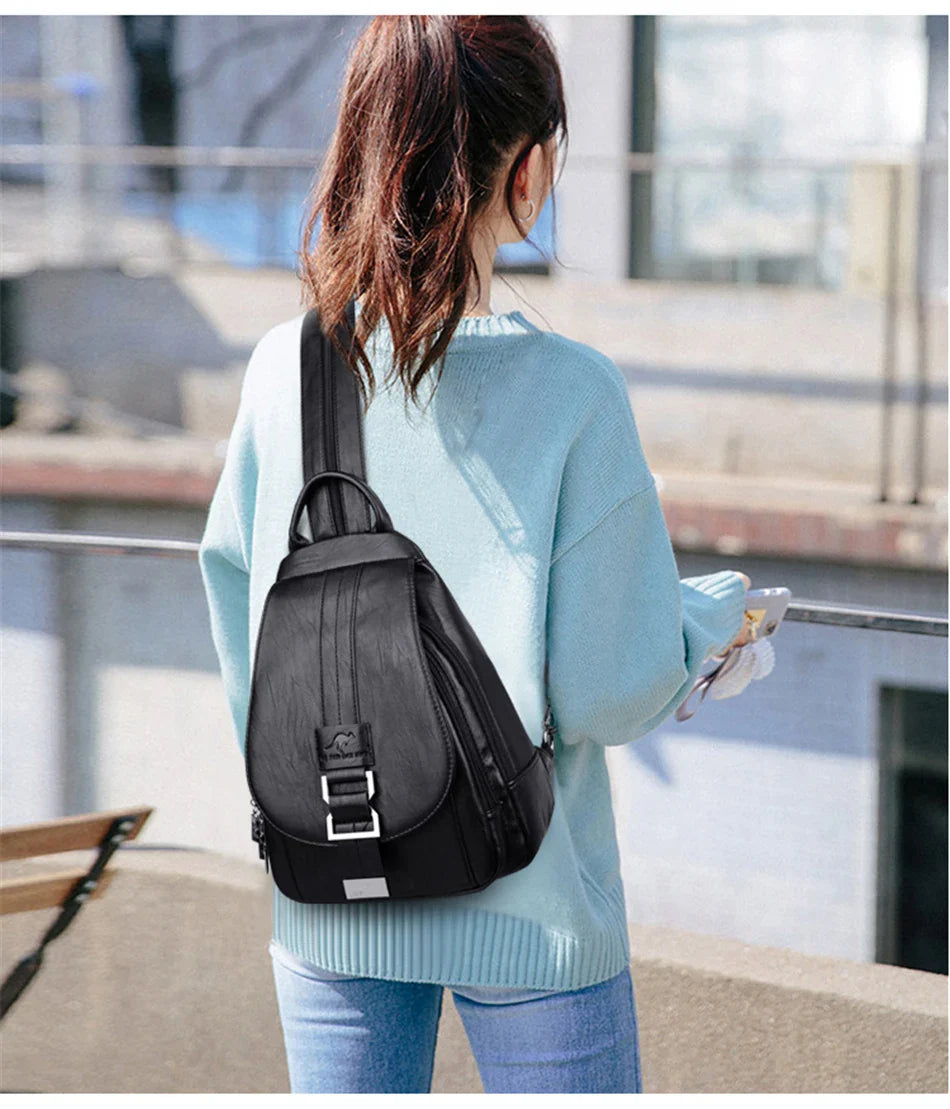 Multifunctional Women's Leather Backpack - Casual Style for Teen Girls, School and Travel Bagpack, Ladies' Chest Bag Sac