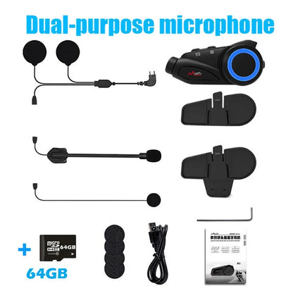 MAXTO M3 Motorcycle Helmet Bluetooth Headset — 1080P WiFi Video Recorder, Waterproof Intercom for 6 Riders, 1000m Range