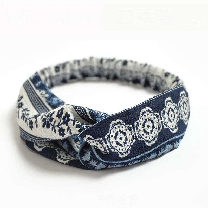 Bohemian Print Headbands for Women & Girls – Vintage Cross Turban Bandana Hair Accessories for Summer