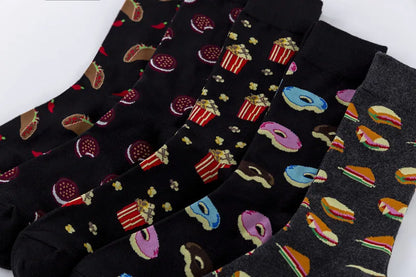 Men's Colorful Combed Cotton Jacquard Crew Socks - Striped Business Casual Dress Socks