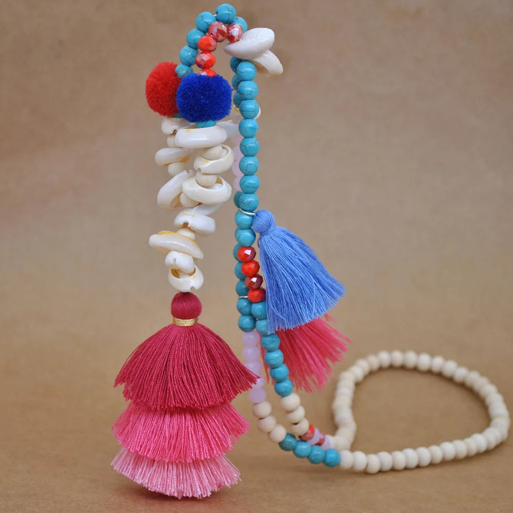 Wooden Bead Tassel Long Necklace - Bohemian Summer Beach Sweater Chain for Women | Mother's Day Gift