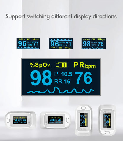 KIUZOU Finger Pulse Oximeter – SPO2, PR, PI, RR Blood Oxygen Monitor with OLED Display