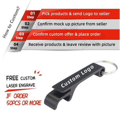100pcs Custom Aluminum Can Opener Keychain — Portable Promotional Giveaway with Logo for Restaurants
