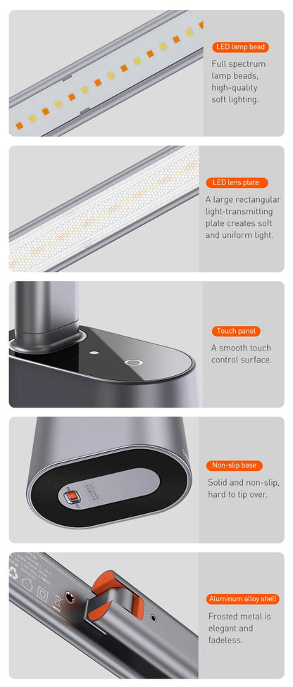 Baseus LED Desk Lamp – Eye Protection, Dimmable, Foldable Table Lamp with Smart Adaptive Brightness for Study & Office