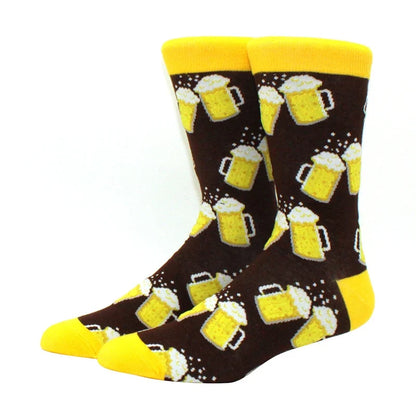 Funny Cartoon Fashion Cotton Socks – Hip Hop Skateboard Style Socks for Men & Women, Beer, Pizza, Astronaut & Pineapple Print Casual Wear Socks