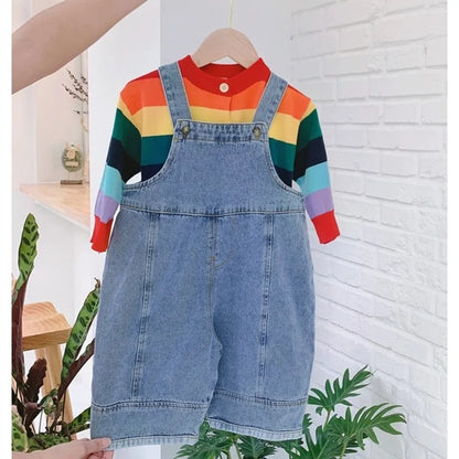 2024 Autumn Kids Denim Overalls – Loose Casual Bib Pants for Boys & Girls 1-7Y Spring Fall Outwear