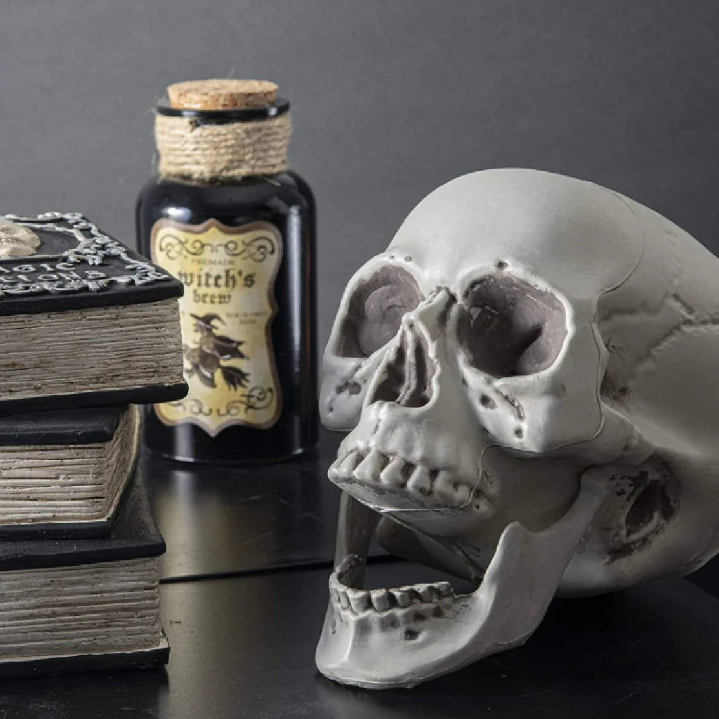 Plastic Skull Head Figurine — Scary Skeleton Decorative Statue for Halloween, Bar, Party & Home Decor