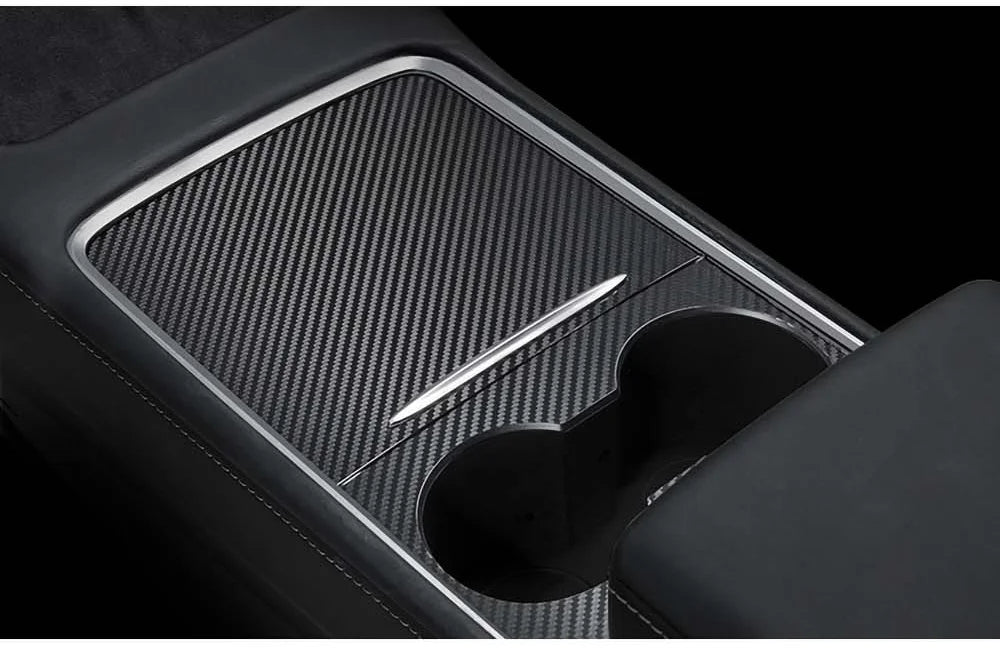 Tesla Model 3/Y 2021-2023 Center Console Panel Sticker – Wood Grain & Carbon Fiber Car Interior Cover