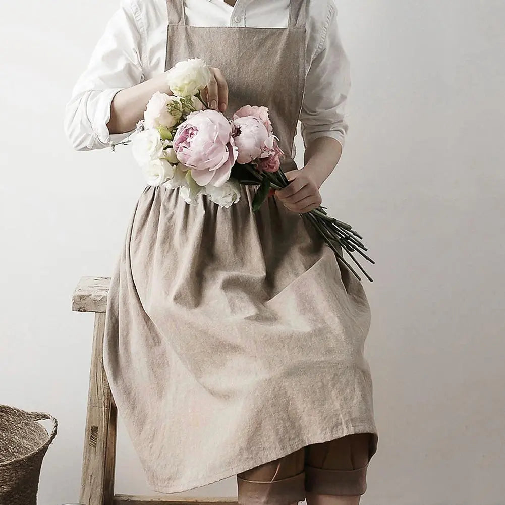 Nordic Simple Cotton Linen Florist Apron - Versatile for Gardening, Coffee Shops, Kitchen Cooking, Baking, and Restaurant Use, Stylish Pinafore Design