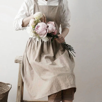 Nordic Simple Cotton Linen Florist Apron - Versatile for Gardening, Coffee Shops, Kitchen Cooking, Baking, and Restaurant Use, Stylish Pinafore Design