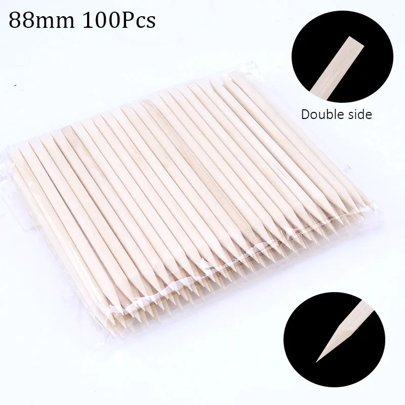 100/50PCS Orange Wood Nail Art Sticks - Cuticle Pusher, Rhinestone Remover & Manicure Pedicure Care Tools