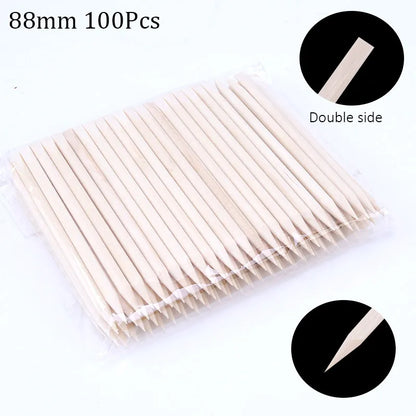 100/50PCS Orange Wood Nail Art Sticks - Cuticle Pusher, Rhinestone Remover & Manicure Pedicure Care Tools