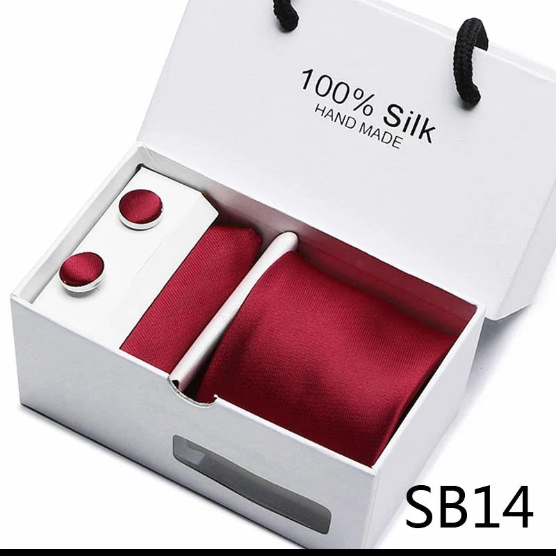 100% Silk Tie Gift Set - Classic Striped Wedding Necktie with Handkerchief for Men