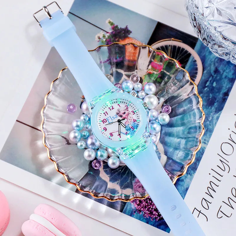 Disney Kids Watch for Girls – Princess Elsa Frozen 2 Silicone Strap, Flash Light, Children’s Clock, Reloj Infantil