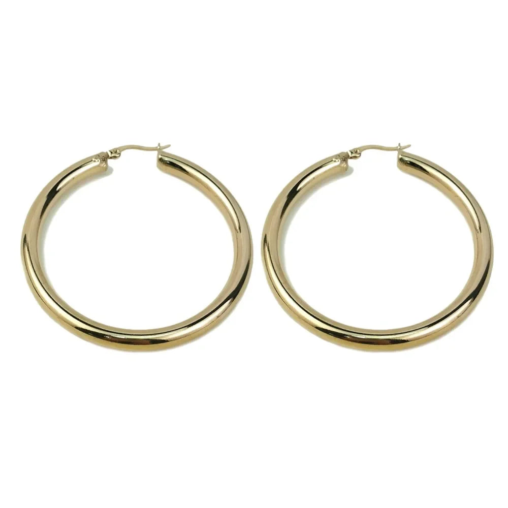 MANILAI Wide Stainless Steel Tube Hoop Earrings — 55mm Punk Statement Earrings for Women, Fashion Jewelry Brincos