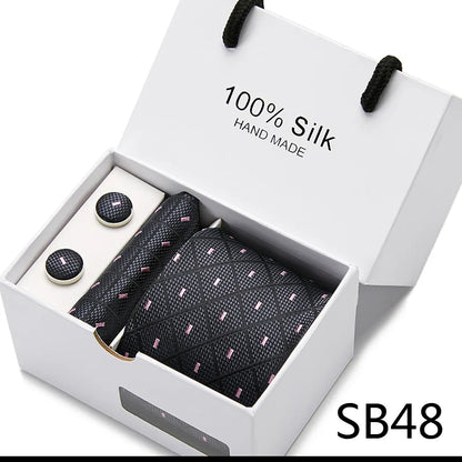 100% Silk Men’s Tie Gift Set - Classic 7.5cm Striped Floral Necktie with Handkerchief for Office, Party & Wedding Formal Wear