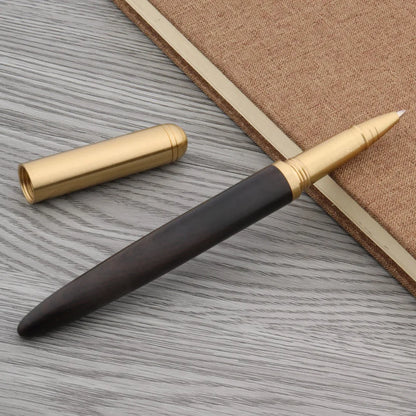 Luxury Copper & Ebony Wood Rollerball Pen – Brass Red Gold Ballpoint Writing Pen for Office & School