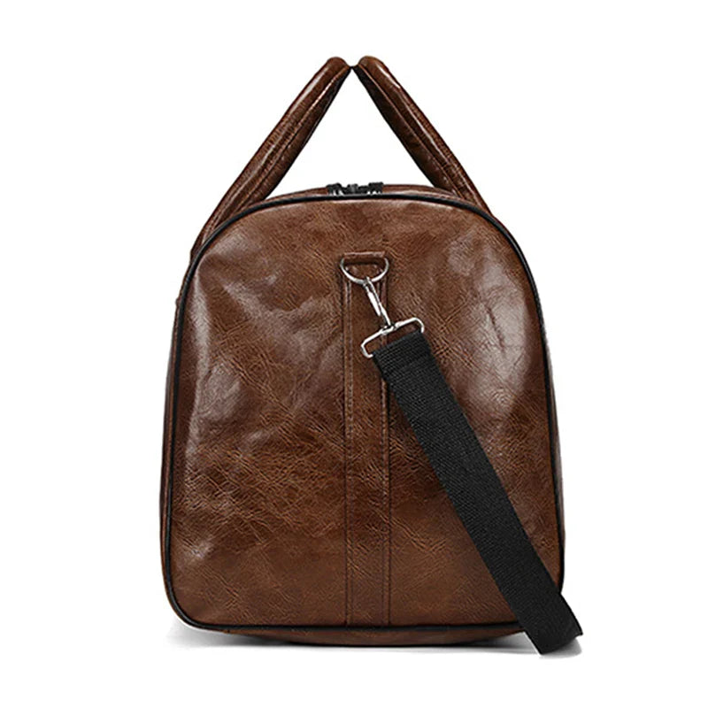 Leather Travel Duffle Bag – Large Fitness & Luggage Shoulder Bag for Men, Black PU Fashion Zipper Handbag
