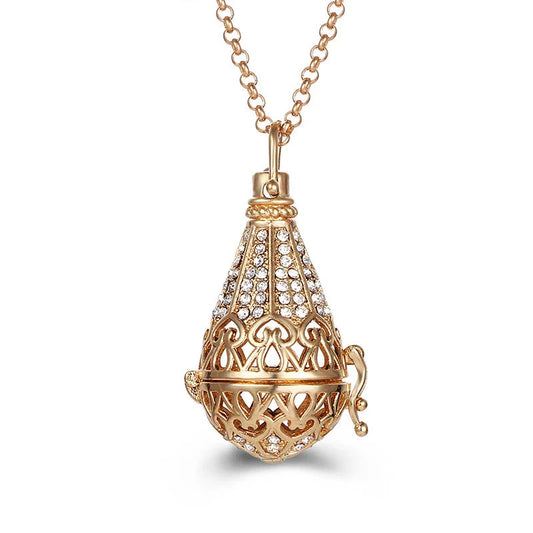 Mexico Music Ball Hollow Zircon Pendant Necklace – Vintage Perfume Aromatherapy Locket for Women