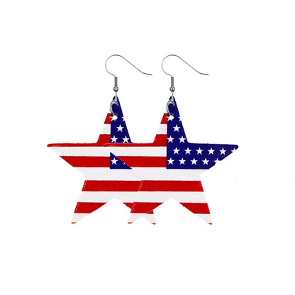 American Flag Leather Earrings - Star Stripe Teardrop Statement Jewelry for Independence Day & Patriotic Style