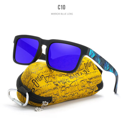 KDEAM Polarized Men’s Sunglasses – Matte Black Frame with Painting Temples & Protective Case