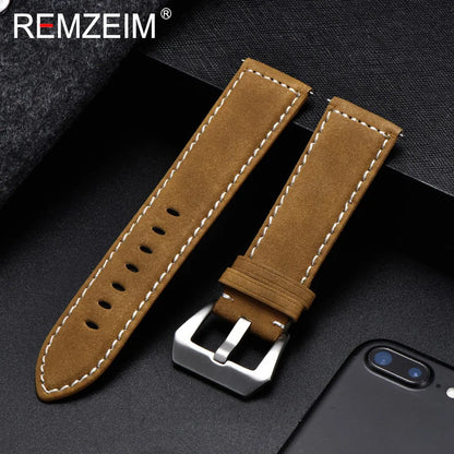 Genuine Leather Watch Band – Vintage Matte Black, Blue & Brown Strap for Men & Women, 18mm-24mm Wrist Bracelet