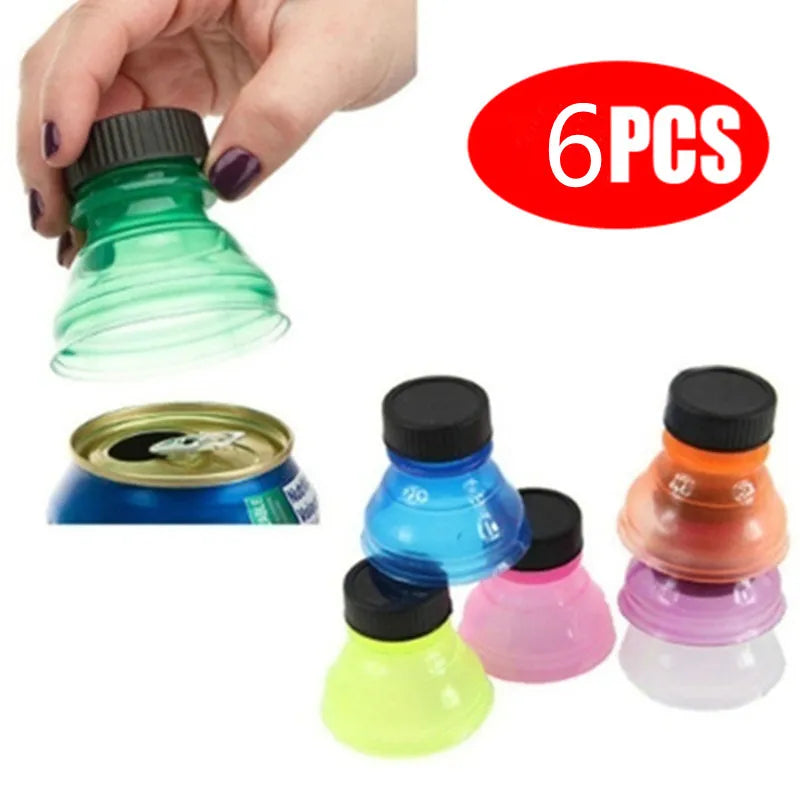 6-Pack Reusable Plastic Bottle Caps - Soda Saver Can Lids, Fashionable Drink Protector for Beer, Water, and Soda Bottles