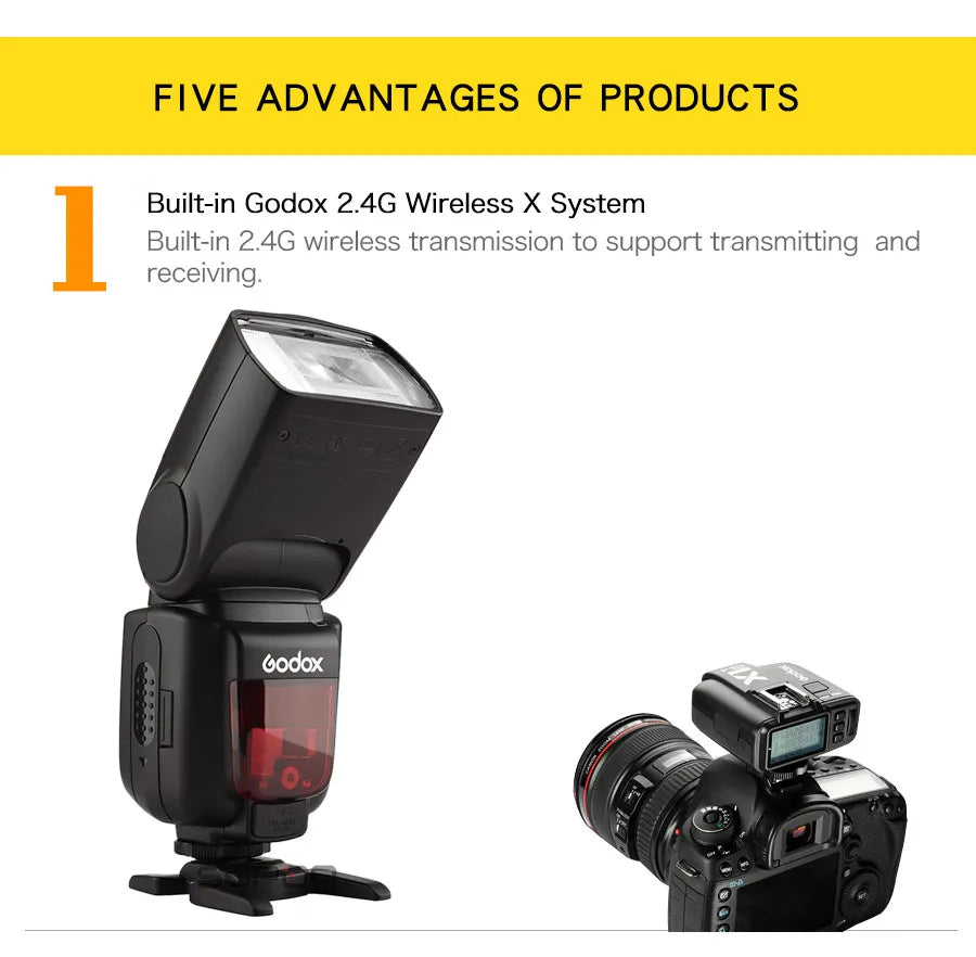 Godox TT600 2.4G Wireless TTL Speedlite + X2T Trigger — Compatible with Canon, Nikon, Sony, Fuji, Olympus