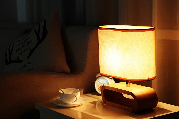 Nordic Wood Base Table Lamp with Cloth Lampshade - E27 Bedside, Desk & Reading Light for Living Room & Bedroom