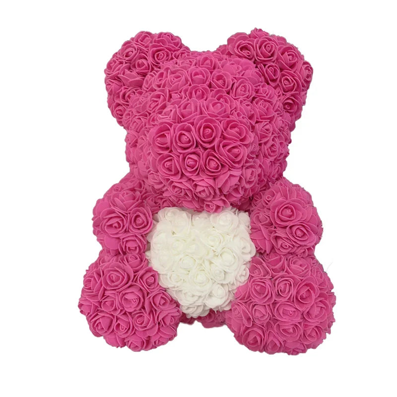2024 40cm Rose Bear – Heart-Shaped Artificial Flower Teddy Bear for Valentine’s, Wedding, Birthday & Christmas Gifts