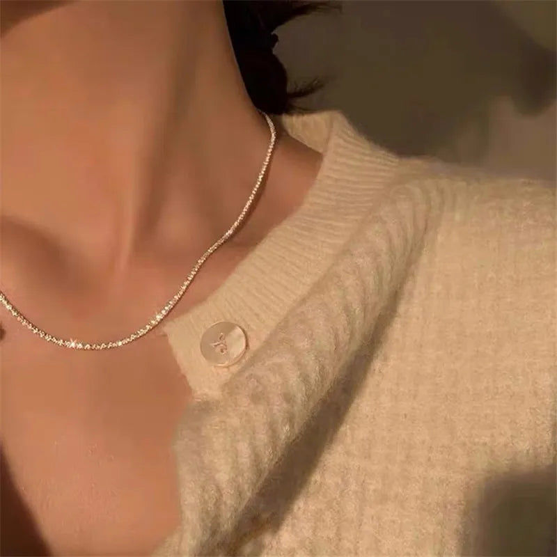 2024 Trend Sparkling Silver Choker Necklace - Elegant Clavicle Chain for Women - Perfect Party & Wedding Jewelry Gift
