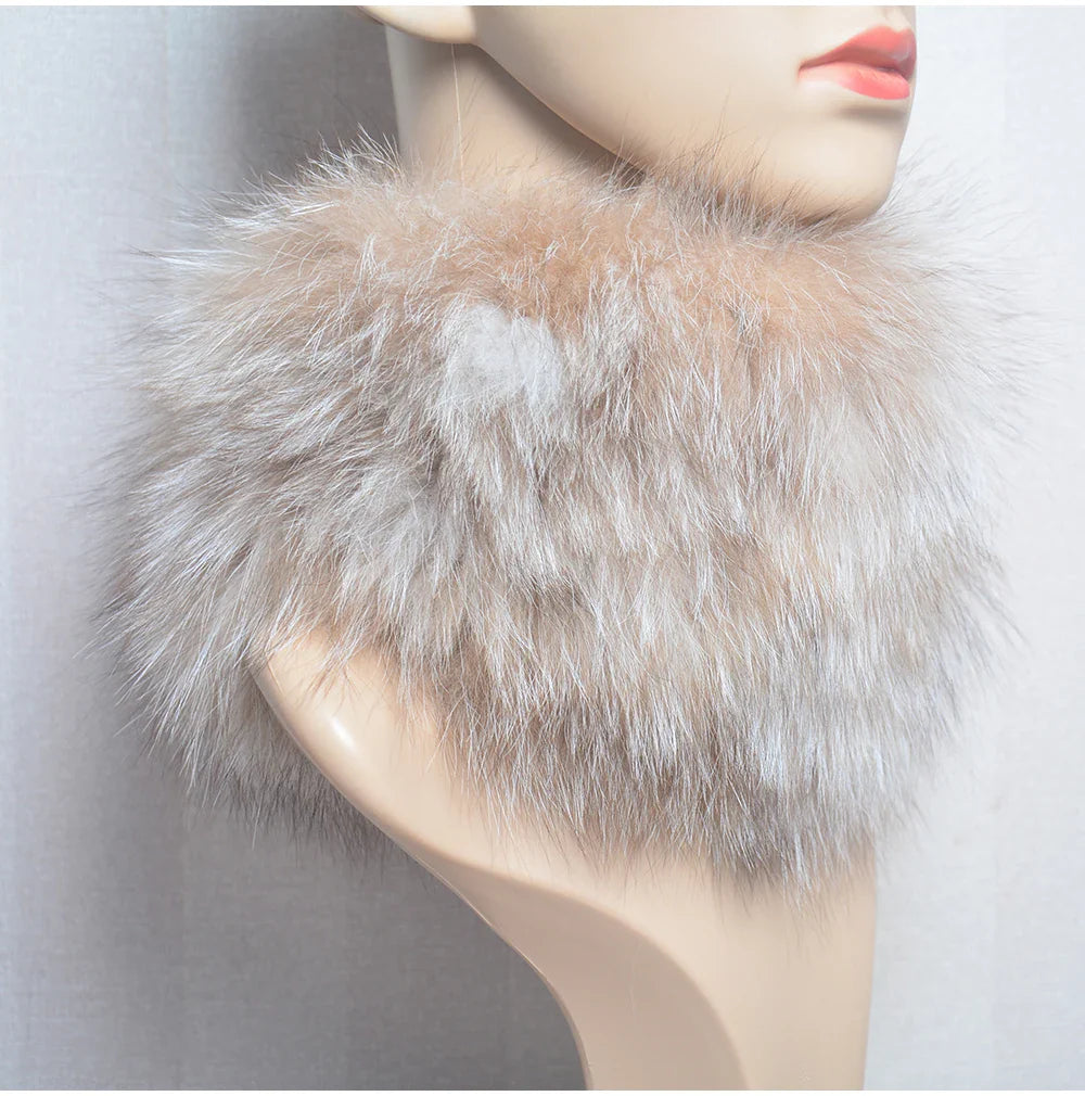 2025 Real Fox Fur Scarf and Headband – Luxury Winter Neck Warmer for Women, 100% Natural Fur, Elastic Ring Muffler
