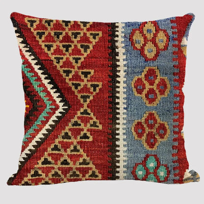 Bohemian Linen Cushion Cover – Multicolor Ethnic Geometric Pattern Decorative Pillow for Living Room Sofa