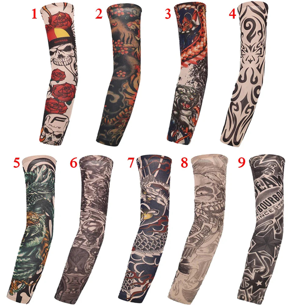 Street Tattoo Arm Sleeves - Sun UV Protection Cover for Outdoor Riding - Seamless Sunscreen Arm Gloves for Men and Women