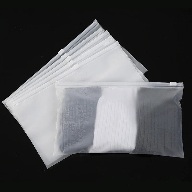 10PCS 16-Wire Frosted Zipper Bags – Underwear, Panties & Socks Packaging with Air Hole, Resealable Cosmetic Storage