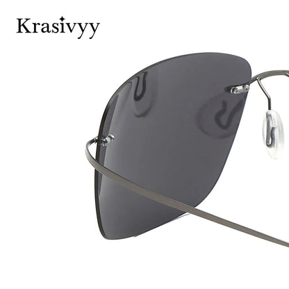 Krasivyy Rimless Square Polarized Sunglasses – Ultralight Pure Titanium, Brand Design for Men, Driving Sun Glasses, Oculos De Sol