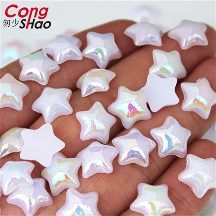Cong Shao 100pcs 12mm Star AB Acrylic Rhinestones — Flatback Crystals for DIY Clothing & Jewelry Decoration