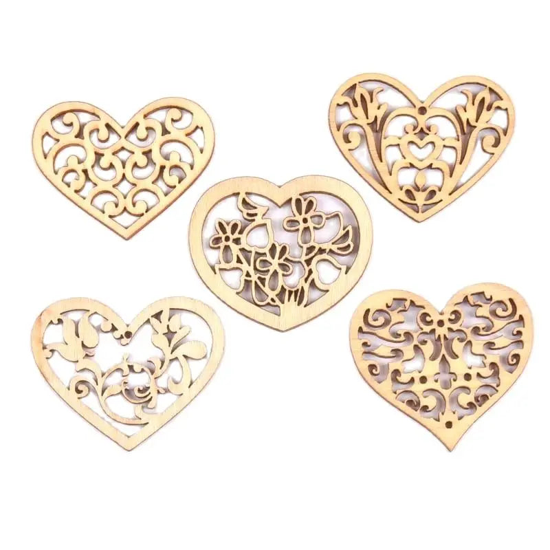 12PCS Mixed Lace Heart Wood Pendants – DIY Scrapbook, Home Hanging Ornaments & Wedding Decor Embellishments 38x50mm
