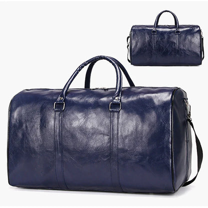 Leather Travel Duffle Bag – Large Fitness & Luggage Shoulder Bag for Men, Black PU Fashion Zipper Handbag
