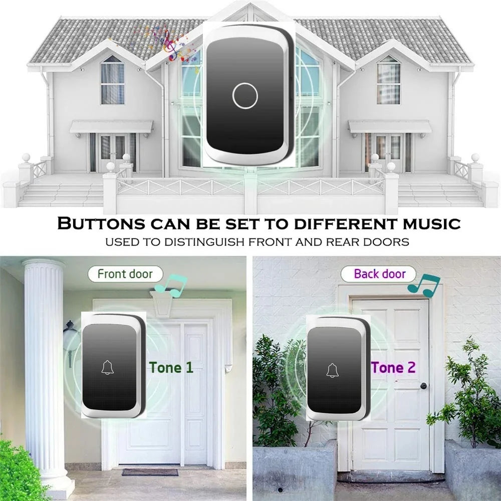 Waterproof Wireless Doorbell — AC 100V-240V EU Plug, Smart Remote Control, Battery Included, Plug & Play