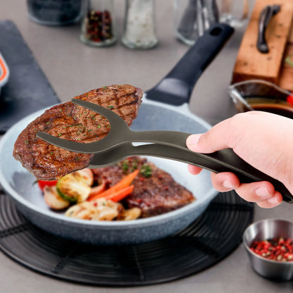2-in-1 Nylon Grip Flip Tongs - Egg Spatula & Steak Spatula Clamp, Pancake Turner Kitchen Accessories