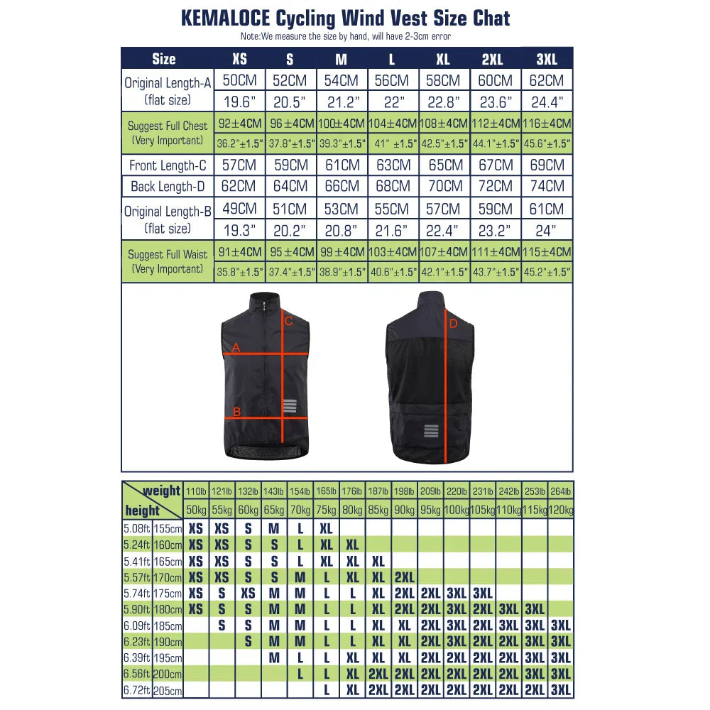KEMALOCE 2023 Cycling Vest - Navy Blue Windproof Sleeveless Bicycle Gilet, Lightweight MTB Sports Wind Vest for Men