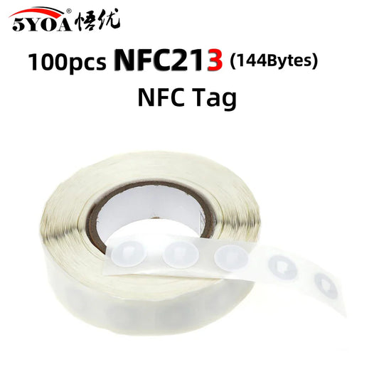 100PCS NFC Label Tag Stickers – 13.56MHz ISO14443A NTAG213 RFID for All NFC-Enabled Phones