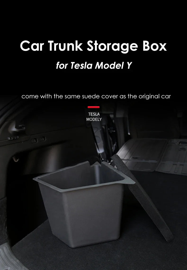 Futhope Car Trunk Side Storage Box for Tesla Model Y 2018-2024 – Hollow Cover Organizer with Flocking Mat & Partition Board