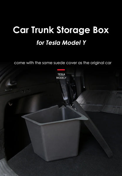 Futhope Car Trunk Side Storage Box for Tesla Model Y 2018-2024 – Hollow Cover Organizer with Flocking Mat & Partition Board