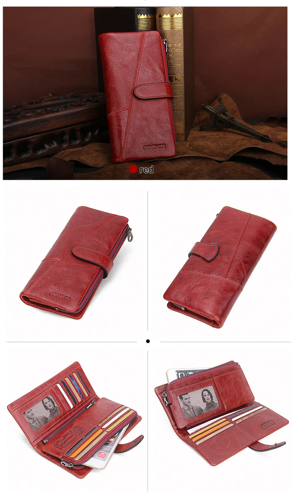CONTACT'S Genuine Leather Men’s Long Wallet – Phone Bag with Zipper Coin Pocket, Clutch Purse & Small Wallet