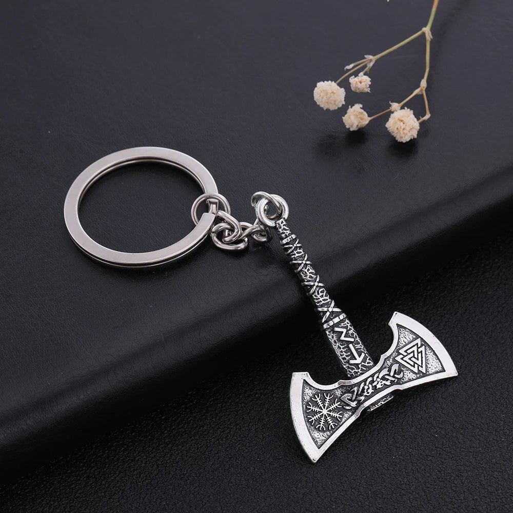 SKYRIM Viking Keychain – Punk Gothic Axe Talisman, Slavic Irish Knot Pagan Amulet Pendant, Men's Jewelry Gift